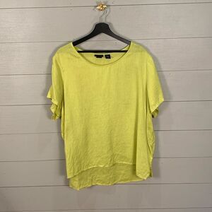 Tahari neon yellow linen tunic hi/low short sleeve tunic blouse size 2X